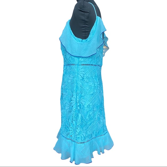 Topshop Turquoise Lace Cold Shoulder Mini Dress Women’s 8 - Picture 5 of 10